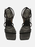 Black Rhinestone Sandals Lace-Up Platform Chunky Heeled Gladiator