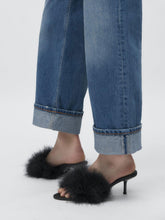 Black Faux Fur Fluffy Feather Backless Slide Round Toe High Heeled Sandals