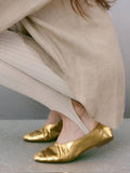 Metallic Gold Slip On Round Ballet Flats