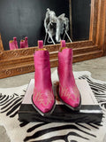 Pink Embroidered Elastic Side Panel Snip Slip-On Western Ankle Boots