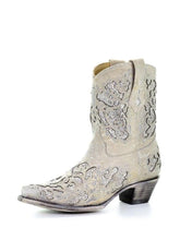 White Glittery Inlay Crystal Snip Toe Slanted Heel Western Booties