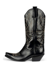 Spider Web Pointed-Toe Mid Calf Chunky Heel Chelsea Boots