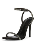 Sparkly Rhinestone Almond Toe Buckle Ankle Strap Stiletto Heel Sandals