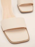 Square Toe Single Band Block Heel Slippers Open-Toe Mules Sandals