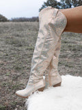Rhinestone Zipper Pointy Western Over The Knee Boots Thigh High Boots