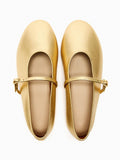 Metallic Gold Buckled Strap Round Ballet Flats Mary Jane