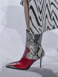 Snakeskin Crocodile Pointed-Toe Mid Top Stiletto Heel Boots For Women