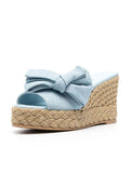 Light Blue Denim Open-toe Espadrille Wedge Sandals With Bows