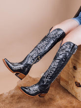 Black Embroidered Studs Rhinestone Snip Zipper Mid Calf Cowgirl Boots