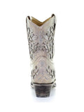 White Glittery Inlay Crystal Snip Toe Slanted Heel Western Booties