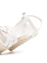 White Multi Bands Open-toe Espadrille Wedge Sandals With Buckle Ankle Strap