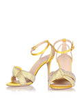 Satin Sparkly Rhinestone Knot Round Stiletto Heeled Dress Sandals With Buckle Ankle Strap