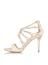 Nude Faux Suede Rhinestone Butterfly Cut-Out Cage Round Stiletto Heeled Sandals With Back Zip