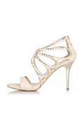Nude Faux Suede Rhinestone Butterfly Cut-Out Cage Round Stiletto Heeled Sandals With Back Zip