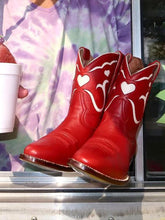 Red Stitch White Heart Inlay Round Slip-On Women Cowgirl Ankle Booties