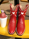Red Stitch White Heart Inlay Round Slip-On Women Cowgirl Ankle Booties