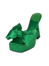 Satin Bows Square-toe Slip-on Chunky High Heels Platform Sandals
