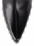 Studded Soft Elastic Zipper Pointed-Toe Chunky Heel Chelsea Booties