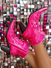 Floral Sequin Zip Pointed Toe Slanted Heel Cowgirl Ankle Boots