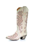 Rhinestones Cut-out Embroidery Snip-toe Wide Calf Cowgirl Boots