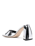 Cool Metallic Bright Silvery Chunky Heel Square-Toe Sandals Mules Slippers
