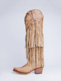 Fringe Stud Filigree Embroidered Zip Snip Cowgirl Knee High Genuine Leather Vintage Boots