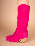 Pink Slouched Round Toe Slanted Heel Cowgirl Mid Calf Boots