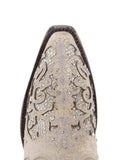 White Glitter Rhinestone Snip Toe Slanted Heel Western Mid Calf Boots