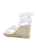 White Lace Single Band Open-toe Espadrille Wedge Sandals With Self-tie