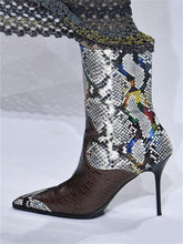 Snakeskin Crocodile Pointed-Toe Mid Top Stiletto Heel Boots For Women