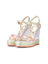 Metallic Color Cross Undee Bands Open-toe Wedge Sandals With Buckle Ankle Strap