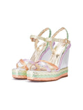 Metallic Color Cross Undee Bands Open-toe Wedge Sandals With Buckle Ankle Strap