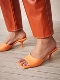 Single Wide Strap Backless Slip-On Kitten Heeled Sandals In Green Orange Pink