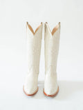 White Foliage Bow Embroidered Pointy Wide Mid Calf Cowgirl Boots