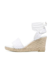 White Lace Single Band Open-toe Espadrille Wedge Sandals With Self-tie