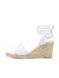 White Lace Single Band Open-toe Espadrille Wedge Sandals With Self-tie