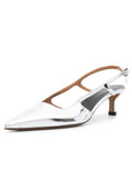 Metallic Mirror Pointy Buckled Kitten Slingback Pumps