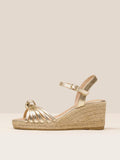 Metallic Knot Strappy Buckle Ankle Strap Round Wedge Espadrilles Sandals