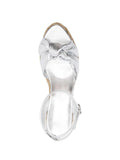 Silver Metallic Bright Surface Tie A Knot Open-toe Espadrille Wedge Sandals With Buckle Ankle Strap