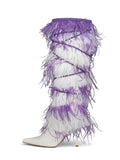 Fashion Feather Mid-Calf Pointed-Toe Stiletto Heel Boots