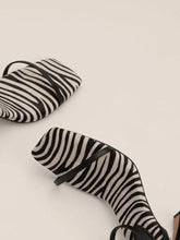 Zebra Stripes Ankle-Strap Buckle Square-Toe Flared-Heeled Sandals