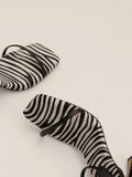 Zebra Stripes Ankle-Strap Buckle Square-Toe Flared-Heeled Sandals