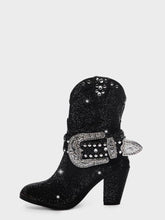 Rhinestone Studs Buckled Ankle Strap Pointy Zip Ankle Western Boots