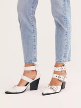 Triple Buckle Pointy Pumps With Back Zipper Western Chunky Heel