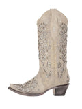 White Glitter Rhinestone Snip Toe Slanted Heel Western Mid Calf Boots