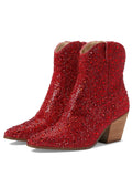 Red Rhinestone Cowgirl Ankle Boots Block Heeled Western Booties