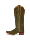 Blackish Green Suede Color Embroidery Round-toe Wide Slip-on Knee High Cowgirl Boots