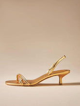 Metallic Gold Cross Strap Round Kitten Heel Slingback Sandal