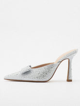 Womens Rhinestone Pumps Shoes Bow Glitter Stiletto High Heels Slip On Mules Sparkly Evening Party Bridal Shoes