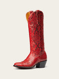 Women Red Snakeskin Round Toe Wide Mid Calf Cowboy Boots